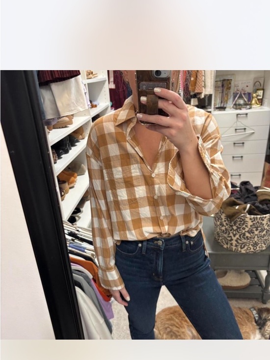 Anthropologie Tops - Anthropologie Yellow Plaid Button-Down Shirt - Women